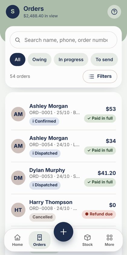 Orders list